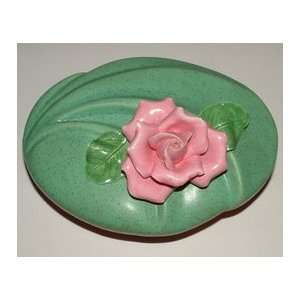   Calif Pink And Green Speckled Rose Trinket Bowl 