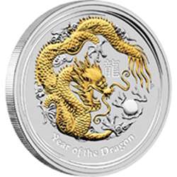 2012 AUSTRALIA YEAR OF THE DRAGON Silver Proof GILDED  