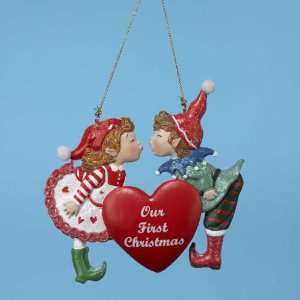 Club Pack of 12 JoyVille Elves Kissing Our First Christmas Ornaments 4 