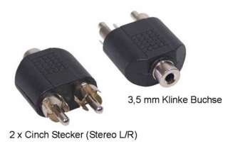 AUX Audio Adapter, 1 x Klinke / Klinkenbuchse 3,5mm + 2 x Cinchstecker 