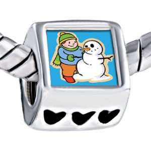  Happy Boy Making Snowman Heart Beads Fits Pandora Charm 