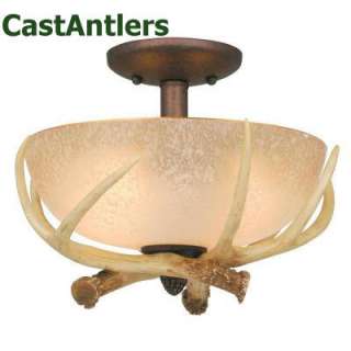 52 RUSTIC CABIN LODGE CEILING FAN ANTLER BOWL LIGHT WEATHERED PATINA 