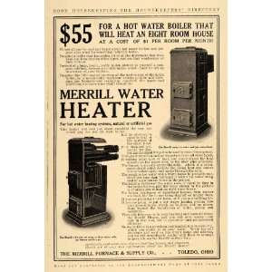 1909 Ad Merrill Furnace Water Heater Hot Boiler System   Original 