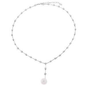   Chic Bridal C.Z. Diamond Faux Pearl Silver Lariat Necklace Jewelry