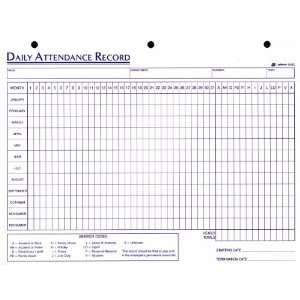  Adams Daily Attendance Record, 8.5 x 11 Inches, 3 Hole 
