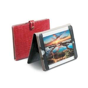   Croc Textured Leather iPad Tabbed Folio With Easel Red Electronics