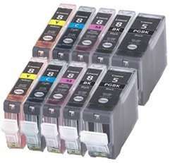 10 Pk CANON Ink Cartridges w/chip PGI 5 CLI 8 Bk,C,M,Y  