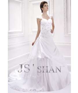 Jsshan White Satin Beading Embroidery Ball Bridal Gown Wedding Dress 
