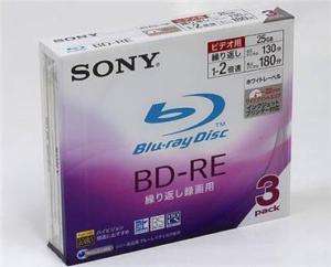 Sony BD RE 25GB 2X Printable video media blu ray 3 pack  