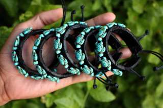 Honu Turtle Artificial Blue Turquoise Leather Slip Knotted Bracelets 