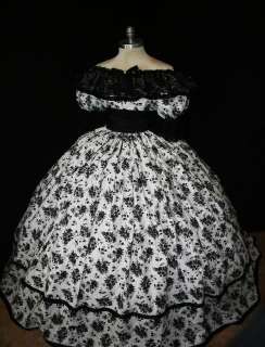   war/ victorian insp.floral white/black cotton dress ballgown  