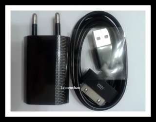 Black EU USB Power Adapter Wall Charger+Cable For iPod Touch iPhone 4G 