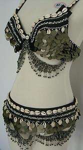 sexy Tribal Belly Dance Costume Set Bra Belt with shells coins 34B 