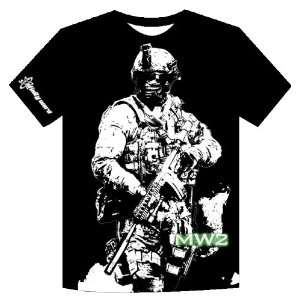 Call of Duty Modern Warfare 2 T Shirt   Soldier, Black, M  
