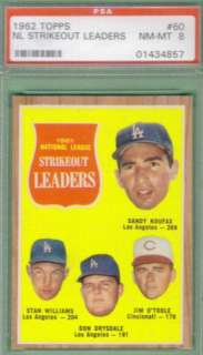 1962 62 Topps #60 NL Leaders KOUFAX Dodgers HOF PSA 8  