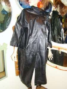 Vtg 50s 60s Black SAMUEL ROBERT MOD Leather TRENCH Swing Coat JACKET 