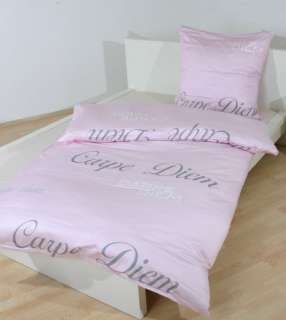    Satin Bettwäsche Carpe Diem 2 teilig 80 x 80 und 135 x 200 cm pink