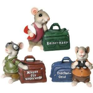 Spardose Reisekasse Maus mit Tasche Urlaubskasse  