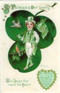St Patricks Day Fabric Block Vintage Postcard on Fabric Irish 