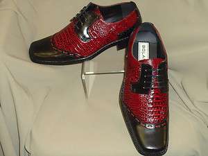 Mens Stylin Black and Dark Red Croc Embossed Stitch Look Dress Shoes 