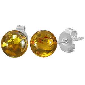 8mm Amber Ball Organic Stud Stainless Steel Earring c56  