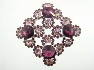 Alex & Ani Signed Purple Rhinestone Flower Pin Silver Overlay 2 inches 