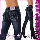 Damen Jeans low straight Hose dark blue stylische dicke Naht Neu ►36 