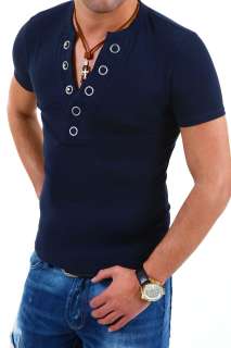 CARISMA T Shirt Deep V Neck Poloshirt Clubwear Schwarz/Weiß/Grau/Blau 