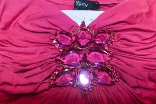 NWT SKY Brand Swarovski Crystals Hot Pink Cleavage Top S M L  