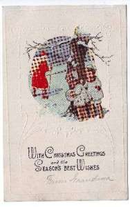Lot 4 Vintage Christmas Postcards   Santa Children 1920s 1 Cent Stamp 
