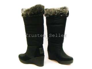 NEW Juicy Couture Black Ensley Puffer Nylon Snow Wedge Boots W/ Fur 