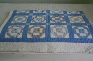 Gorgeous VINTAGE BLUE n WHITE Calico QUILT Handmade HAND QUILTED 