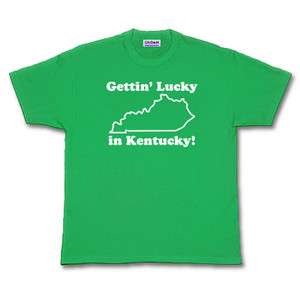 GETTIN LUCKY IN KENTUCKY retro/funny green T shirt XL  