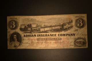 Adrian, MI  Adrian Insurance Company $3 18__. Very Fine  