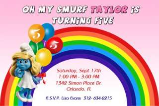 Custom SMURFETTE Birthday Party Invitations Smurf ByLAS I Create U 