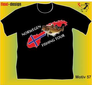 Angler T Shirt Norwegen Fishing Tour Urlaub Reise Dorsch Angeln Karte 