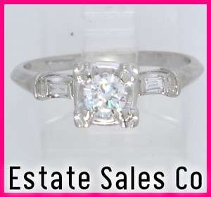 14kwg Round & Emerald Diamond Engagement Ring .43ct  