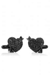 Paul Smith Accessories  Black Crystal Heart Cufflinks by Paul Smith 