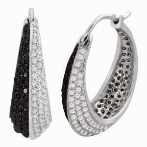 14k White Gold Black and White Micro Pave Diamond Hoop Earrings (1.90 