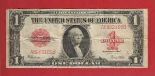 US CURRENCY 1923 LARGE $1 RED SEAL US NOTE, CHOICE VERY FINE Old Paper 