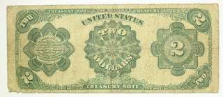 1891 Two Dollar $2 Bill Treasury Note   Red Seal Tillman Morgan F 357 