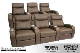 Rialto Home Theater Seating 6 Seat Brown Leather Chairs  