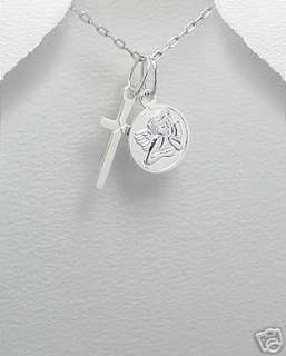 Silver SML Cross Guardian Angel Charm Pendant Necklace  
