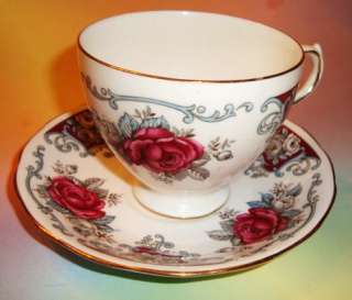 Elegant Queen Anne Rich Red Roses Tea Cup and Saucer Set  