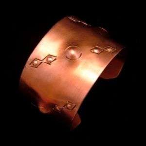 Vintage Copper Bracelet Extra Wide Cuff Signed HAND MADE Tooled 