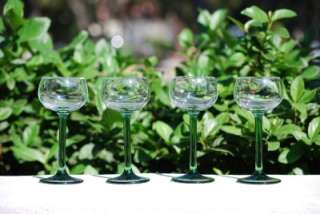 Vintage Green Crystal BRANDY CORDIAL WINE Glasses Long Stems 5 Set Of 