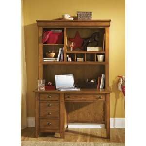   YOUTH BEDROOM DESK SET AGED OAK ANTIQUE BRASS 4 PIECE