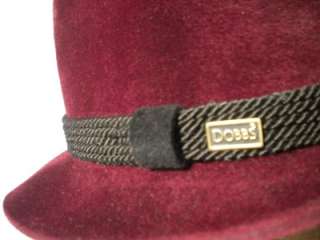Vintage Dobbs Fifth Avenue New York Fedora Hat, Burgundy Size 7 Velour 