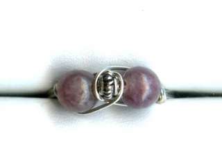 Handcrafted sterling silver wire and two 6 mm lepidolite beads with 