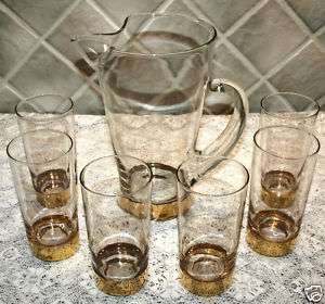 Estate Barware Set ~ Pitcher & 6 Glasses ~22K Gold Trim  